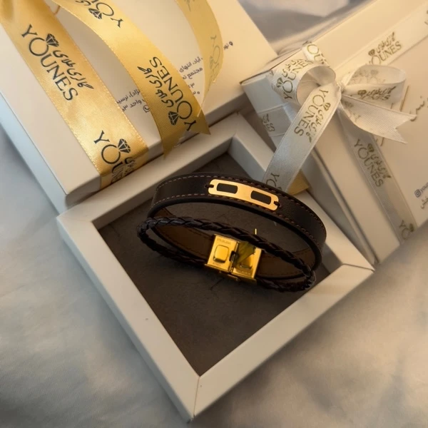 تصویر دوم دستبند طلا چرم مردانه  L150